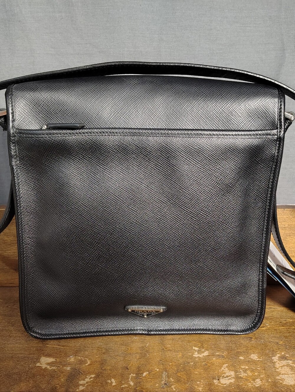 Prada Black Textured Leather Crossbody Bag with Buckle Detail - Picture 2 of 16